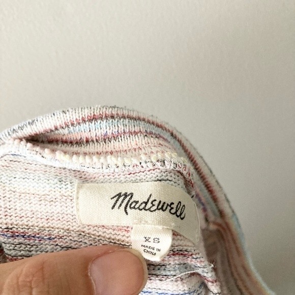 Madewell Bubble-Sleeve Crop Sweater Top in Rainbow Stripe Size XS - Picture 6 of 7